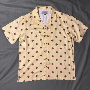 Bogey Boys The Rectangle Button Up Golf Shirt Mens Size L Yellow Geometric NEW